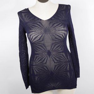 Ally NYC lace long sleeve shirt navy blue large